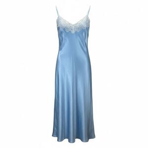 Vintage Blue Satin Lace Slip Dress Vx Girl Fairycore Y2K Coquette Lingerie Maxi